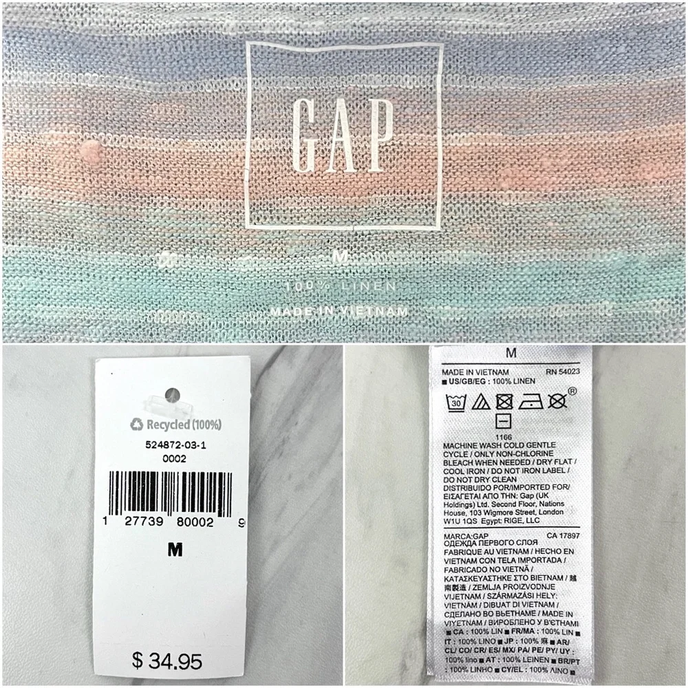 Gap- Linen Lightweight V Neck Multi Stripe Tee Size Medium. - Picture 9 of 9